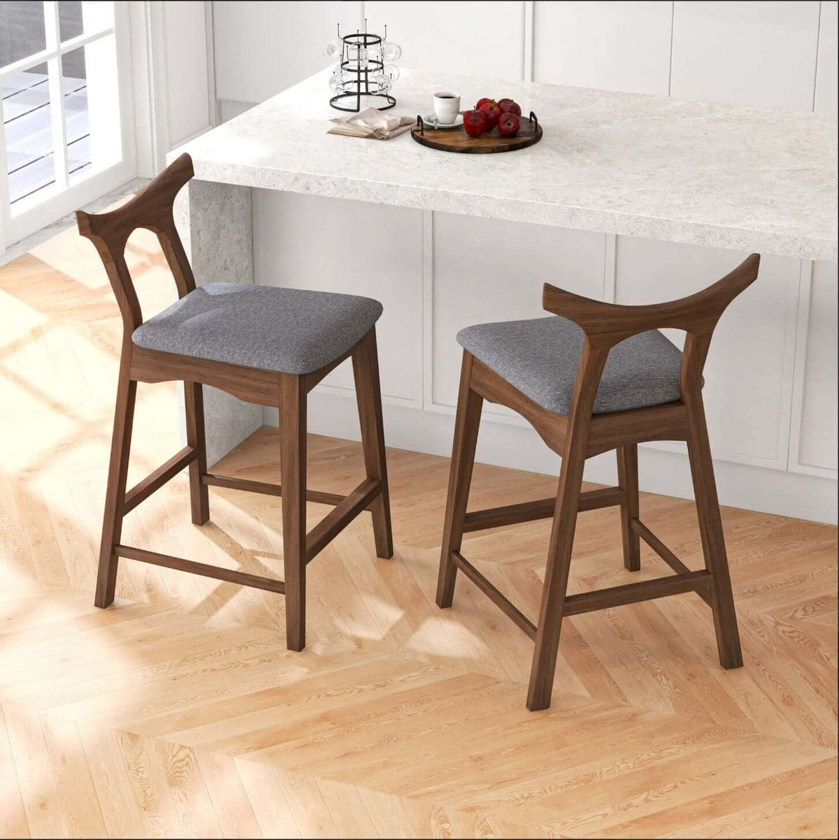 Hester MCM Solid Wood Upholstered Bar Chairs (set of 2) - Revel Sofa 