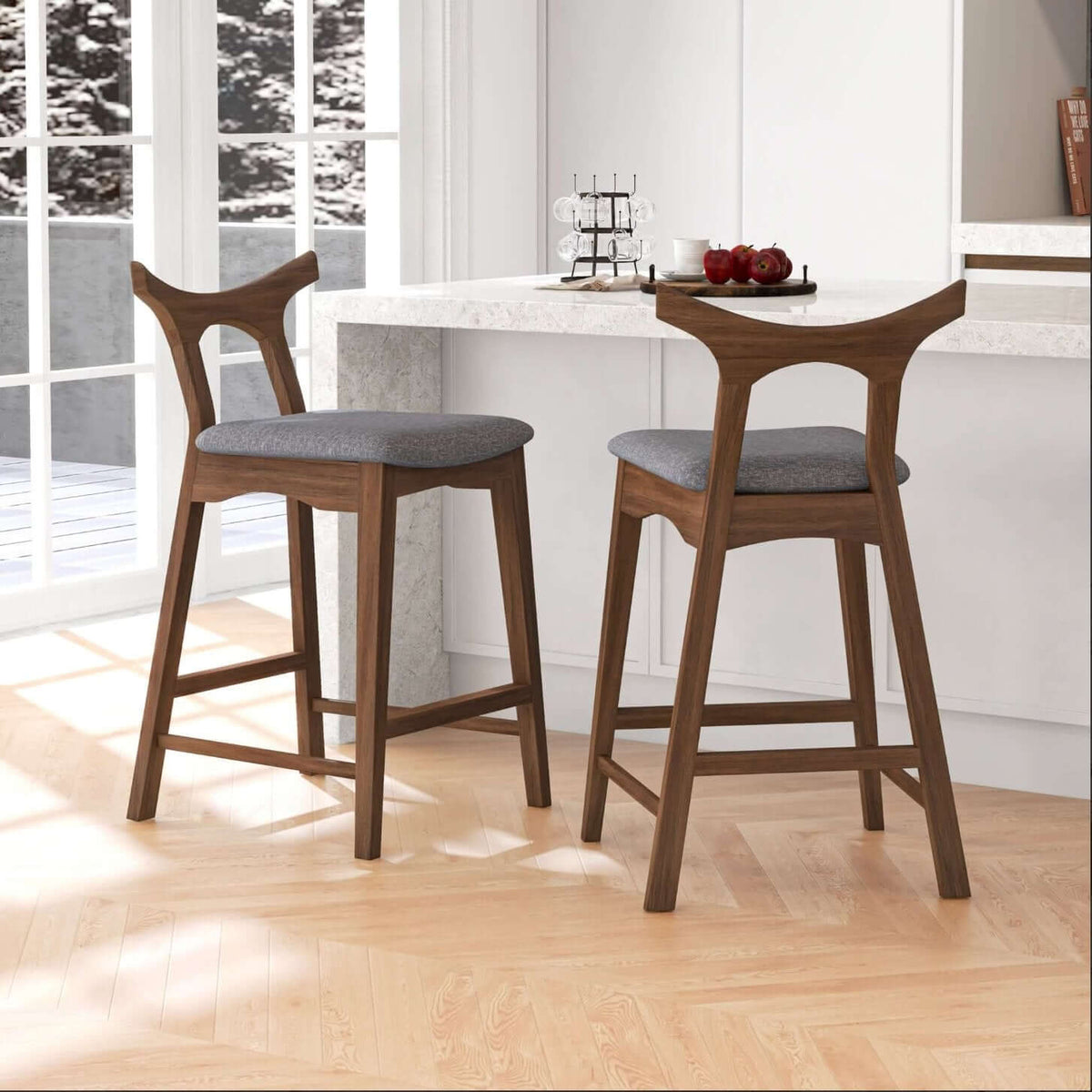 Hester MCM Solid Wood Upholstered Bar Chairs (set of 2) - Revel Sofa 