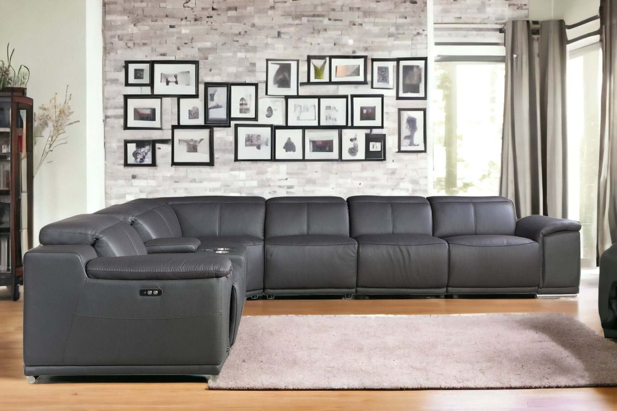 Italian Leather Power-Reclining Corner Sectional With Console with Various Size and Color Options