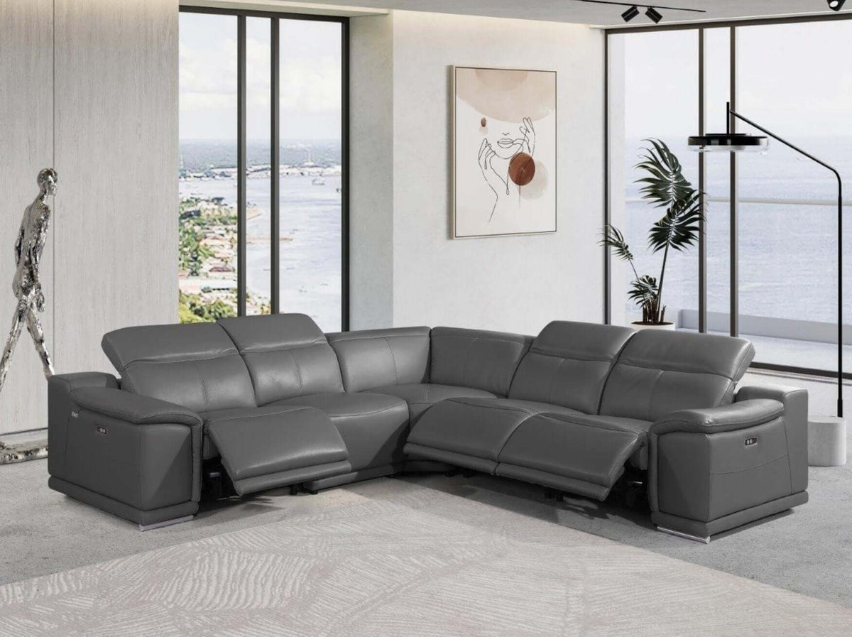 Italian Leather Power-Reclining Corner Sectional With Console with Various Size and Color Options