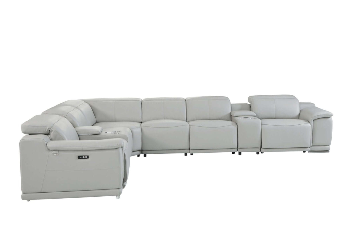 Italian Leather Power-Reclining Corner Sectional With Console with Various Size and Color Options - Revel Sofa 
