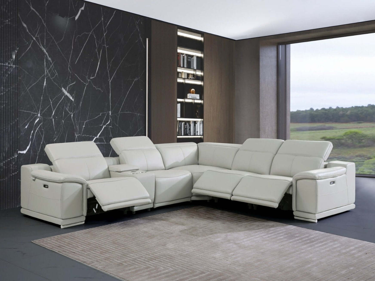 Italian Leather Power-Reclining Corner Sectional With Console with Various Size and Color Options