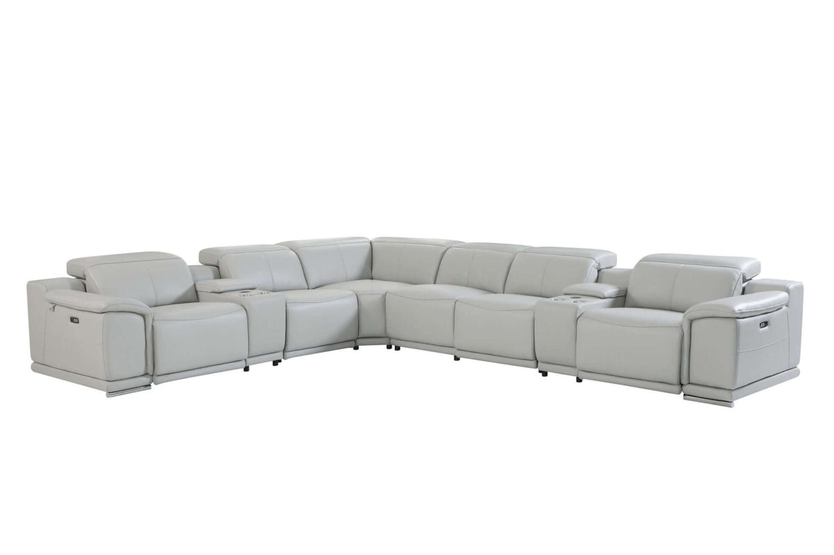 Italian Leather Power-Reclining Corner Sectional With Console with Various Size and Color Options - Revel Sofa 
