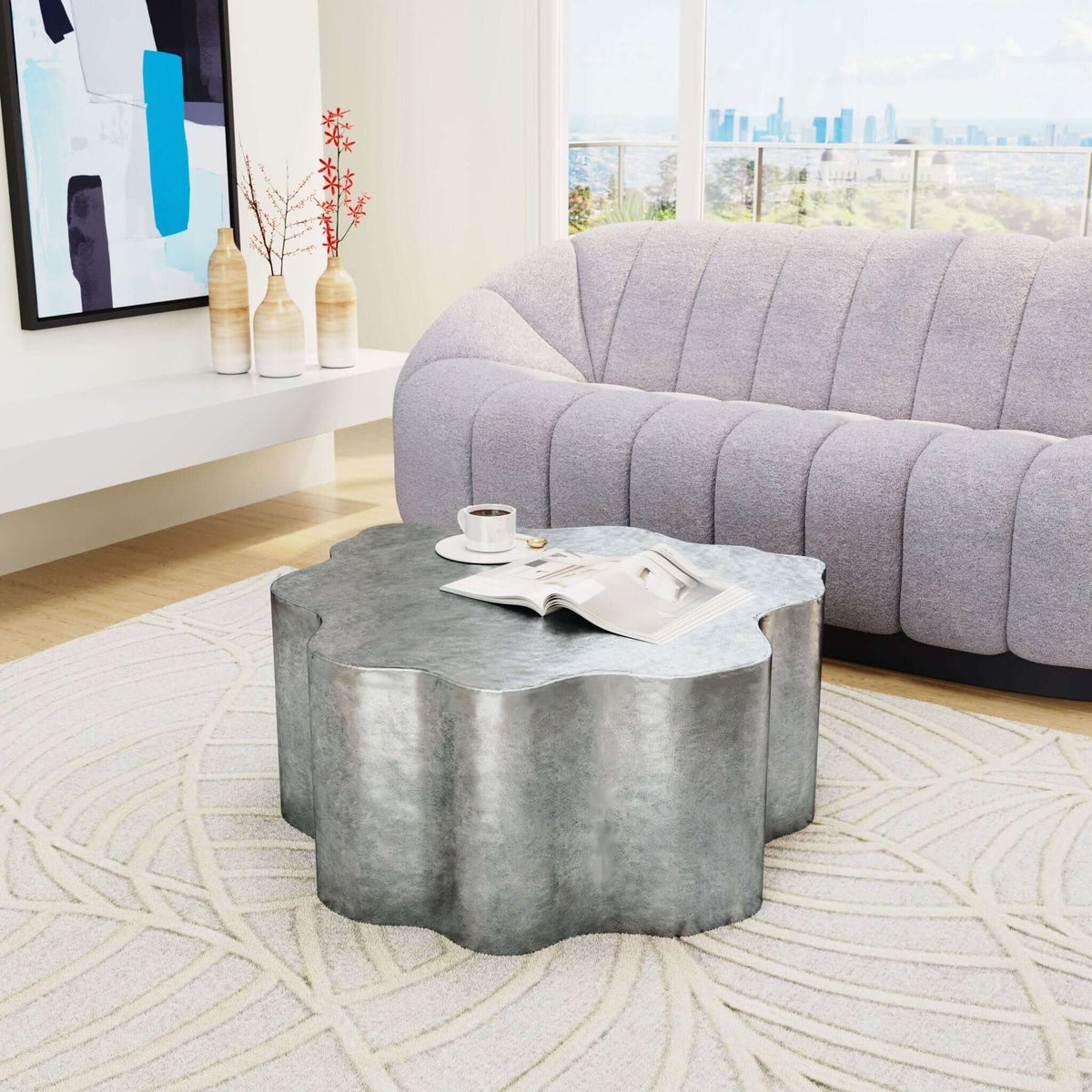 Kortha Metal Coffee Table, Antique Silver - Revel Sofa 