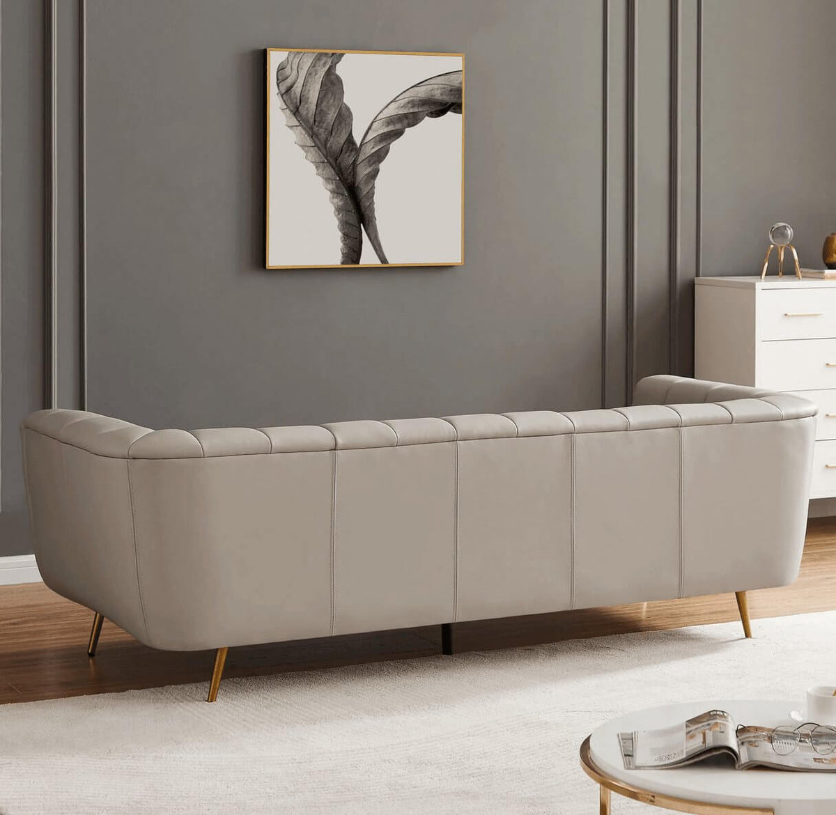 LaMattina MCM Genuine Leather Channel Tufted Sofa 86” - Revel Sofa 
