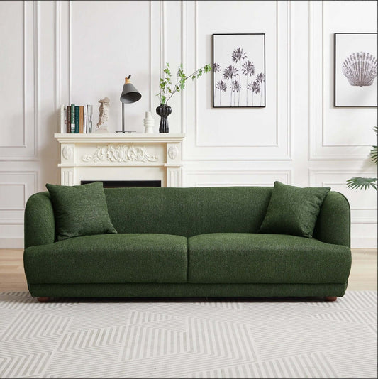 Larisa Minimalist Fabric Sofa 86" in Green – in room setting