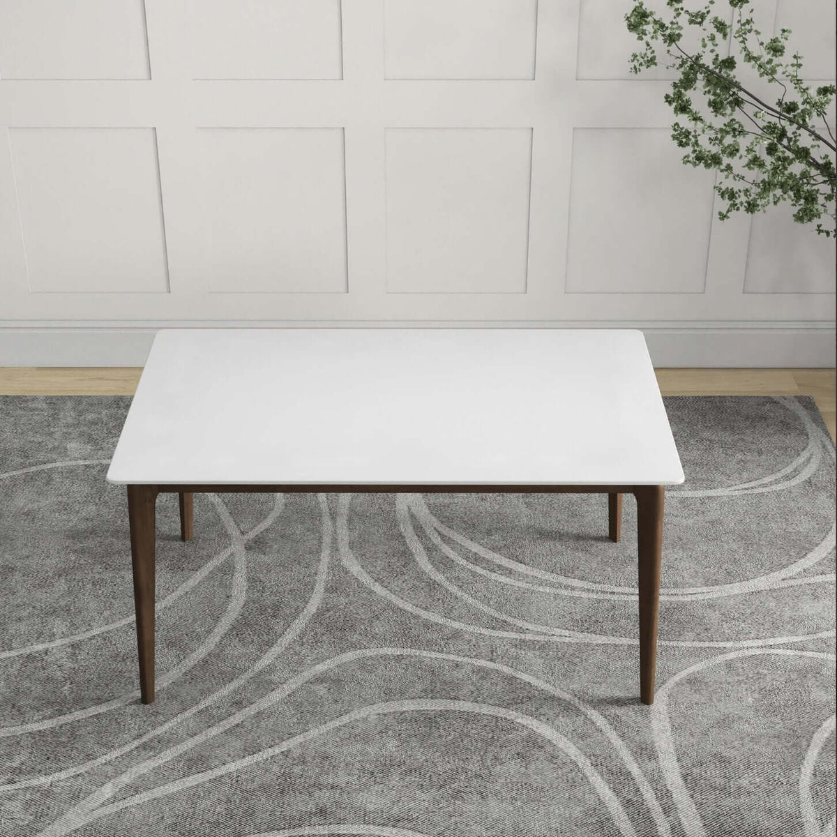 Lindsey MCM Style Solid Wood White Top Rectangular Dining Table - Revel Sofa 