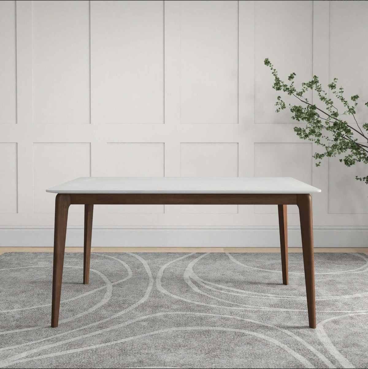Lindsey MCM Style Solid Wood White Top Rectangular Dining Table - Revel Sofa 