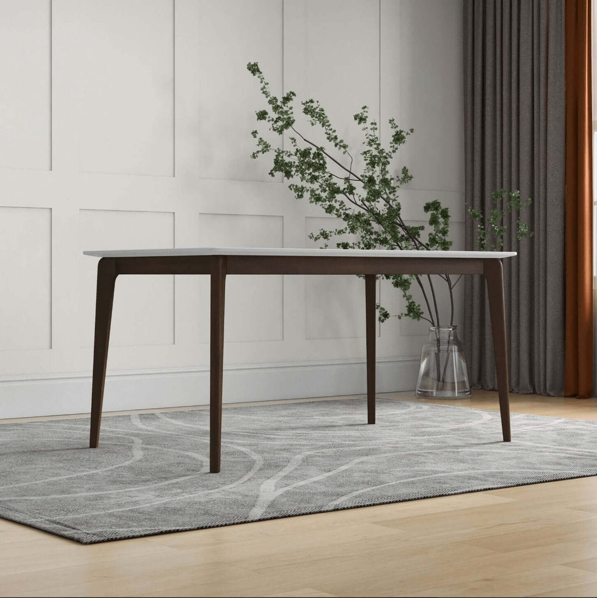 Lindsey MCM Style Solid Wood White Top Rectangular Dining Table - Revel Sofa 