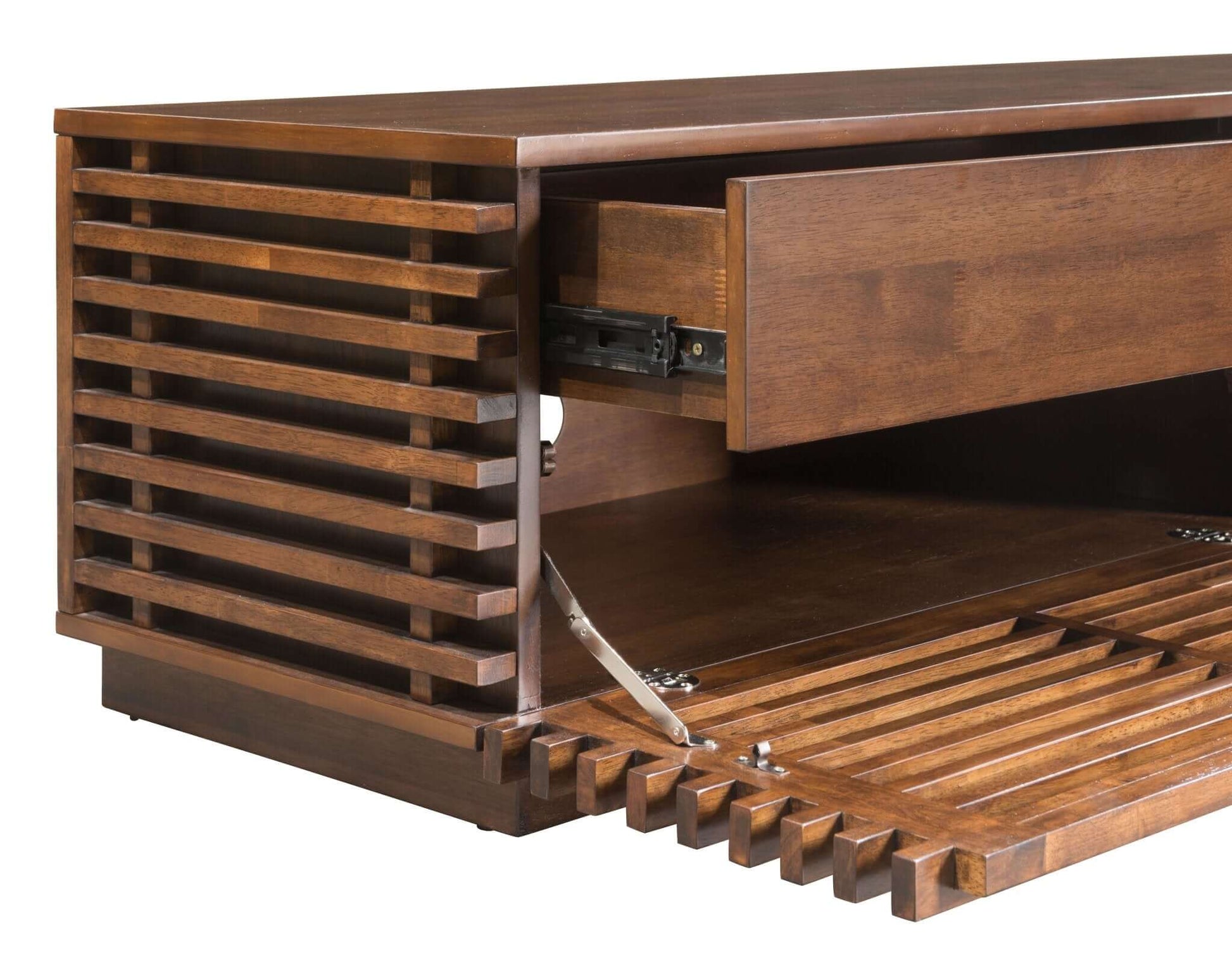 Linea Solid Wood Slatted TV Stand Entertainment Console, Walnut Finish 71" - Revel Sofa 
