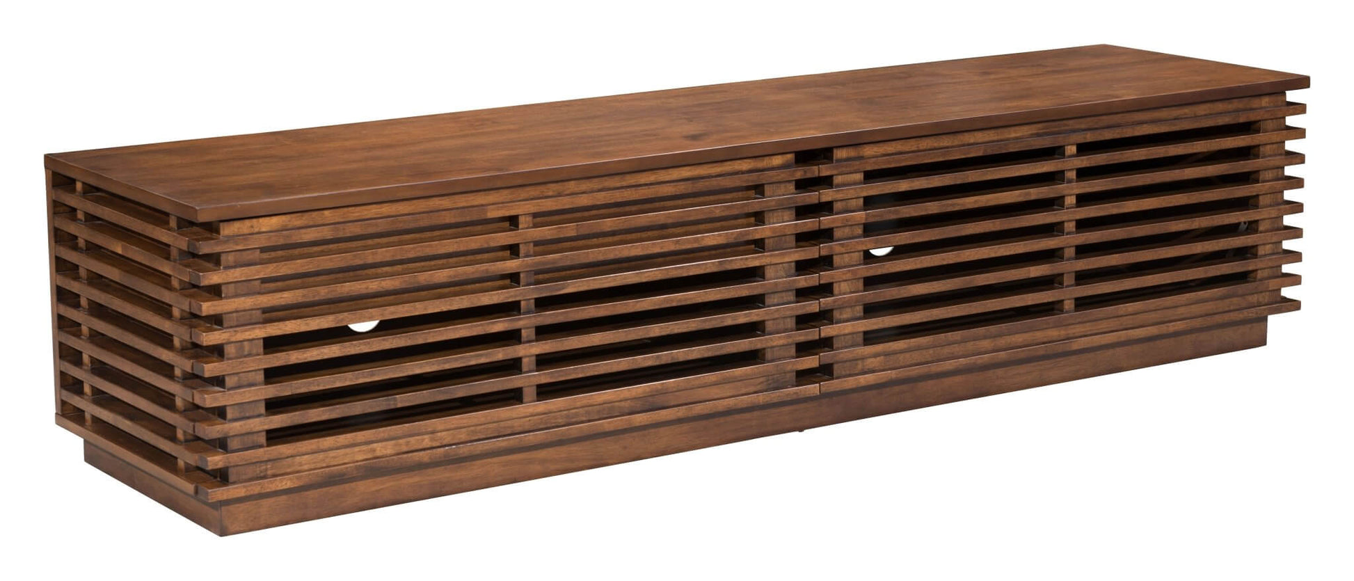 Linea Solid Wood Slatted TV Stand Entertainment Console, Walnut Finish 71" - Revel Sofa 