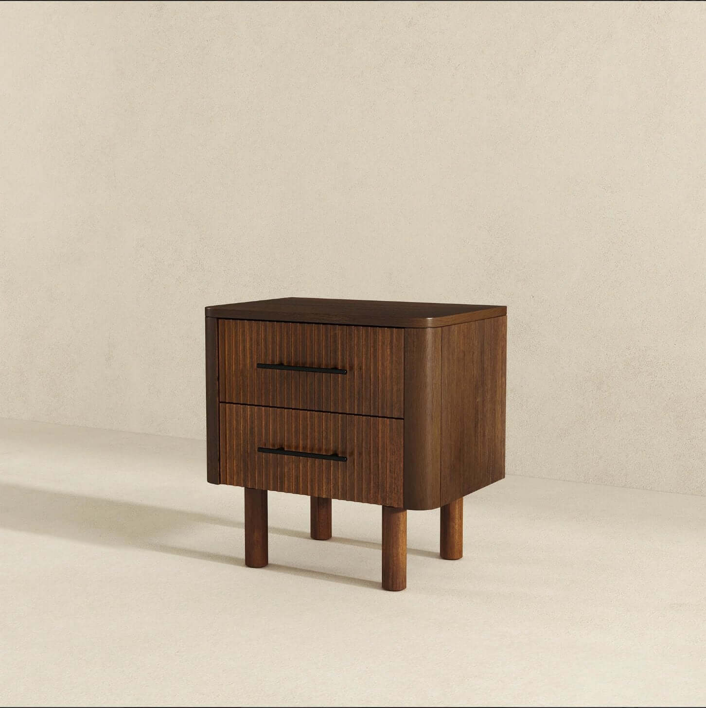 Logan MCM Walnut Bedroom Nightstand With 2 Drawers - Revel Sofa 