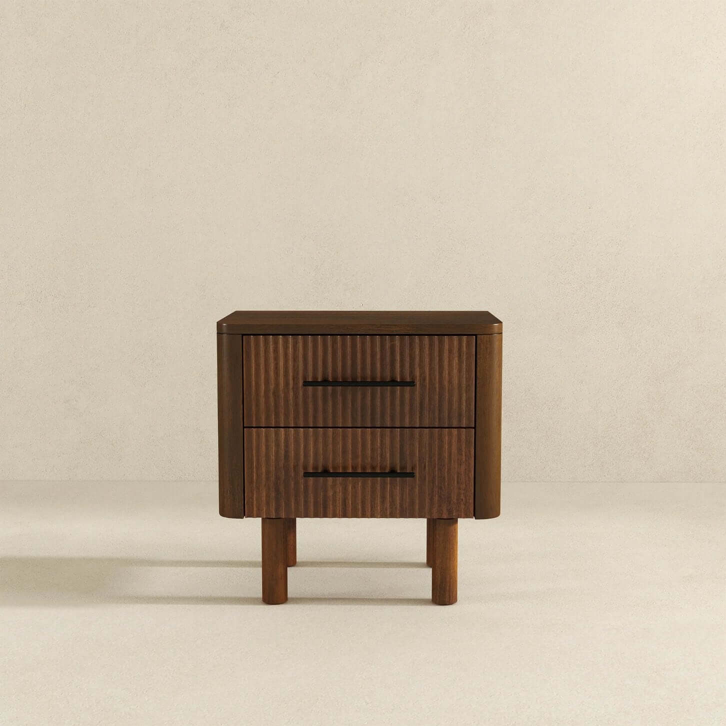Logan MCM Walnut Bedroom Nightstand With 2 Drawers - Revel Sofa 