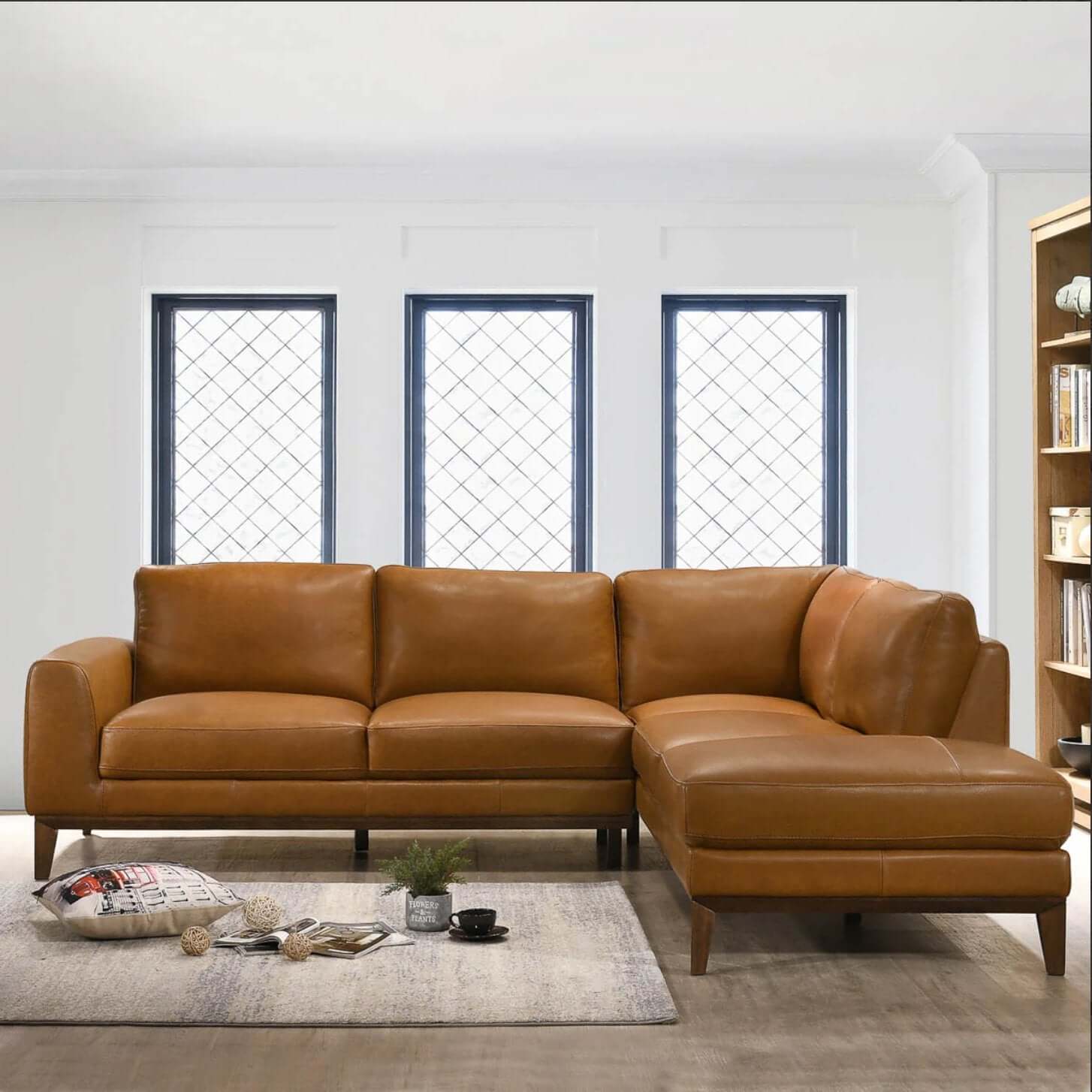 London MCM Style Genuine Leather Sectional Chaise Sofa - Revel Sofa 