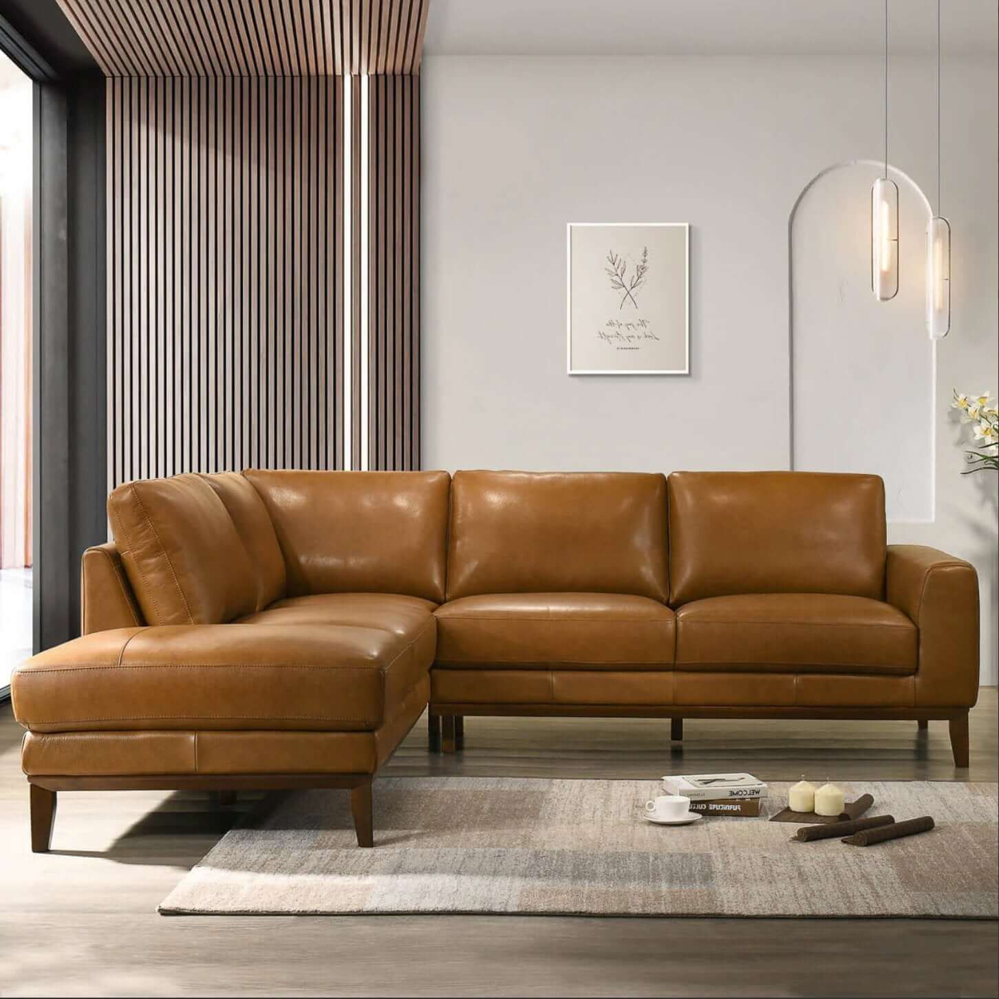 London MCM Style Genuine Leather Sectional Chaise Sofa - Revel Sofa 
