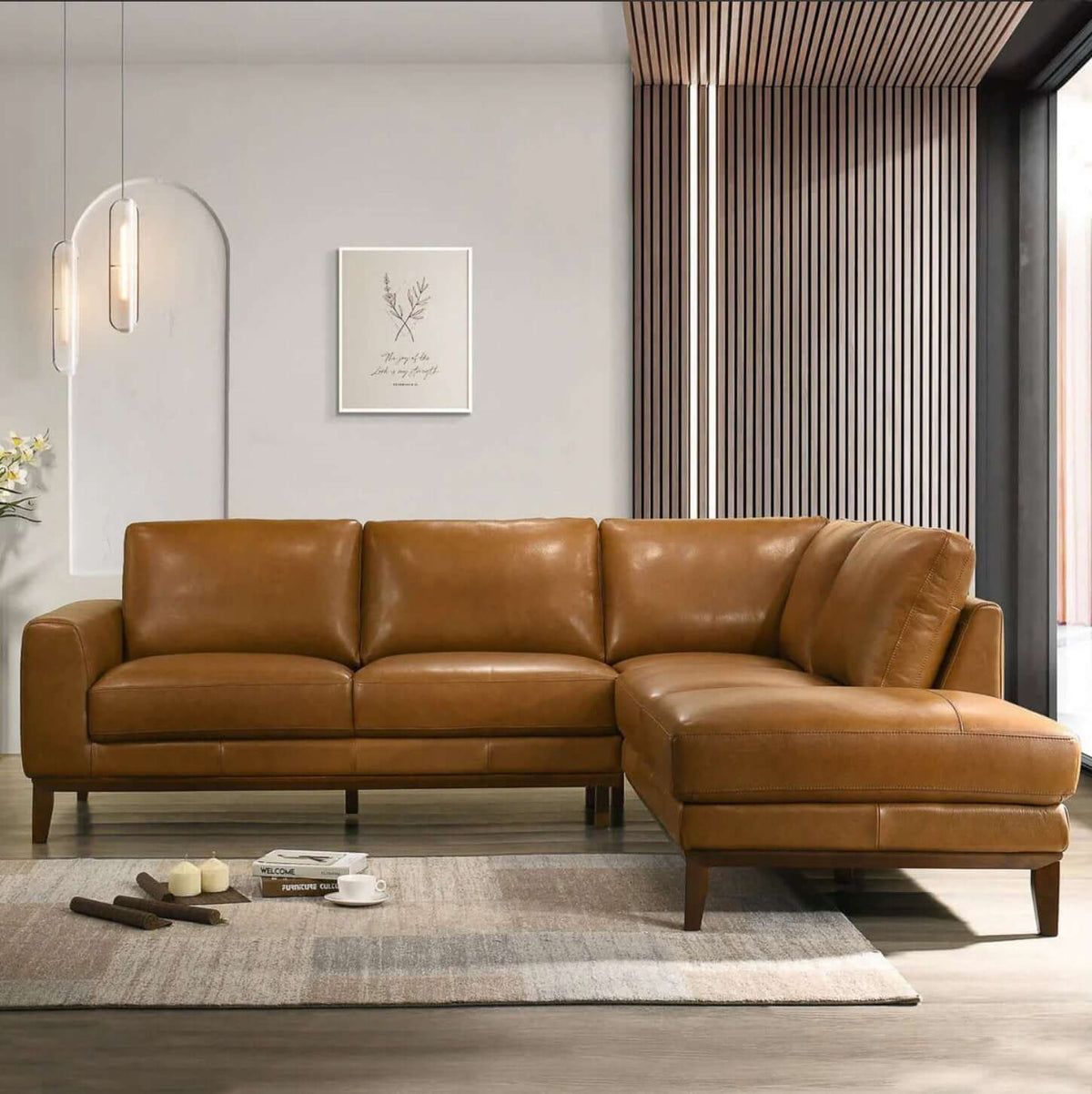 London MCM Style Genuine Leather Sectional Chaise Sofa - Revel Sofa 