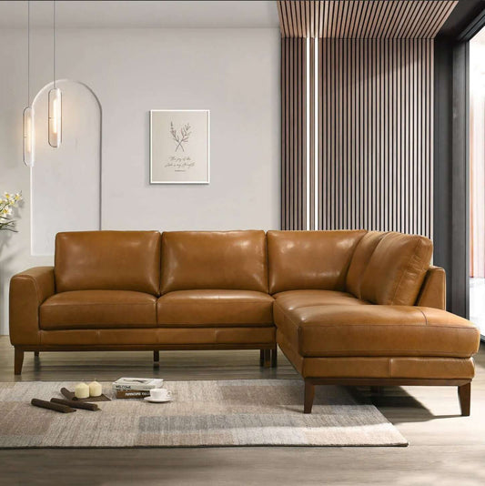 London MCM Style Genuine Leather Sectional Chaise Sofa - Revel Sofa 