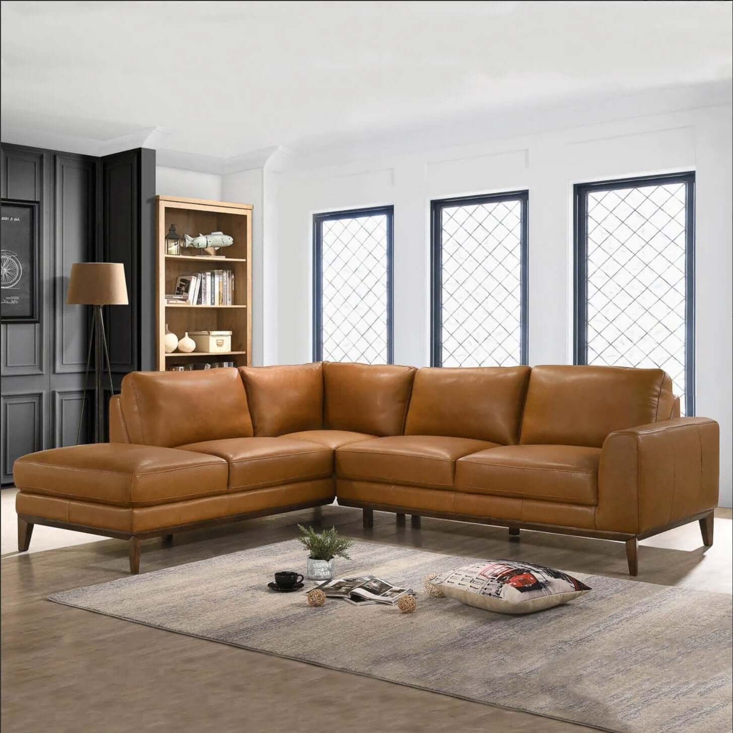 London MCM Style Genuine Leather Sectional Chaise Sofa - Revel Sofa 
