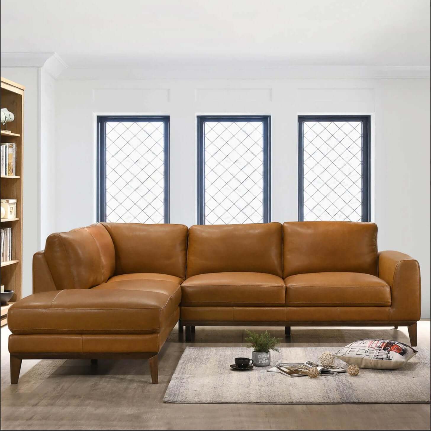 London MCM Style Genuine Leather Sectional Chaise Sofa - Revel Sofa 