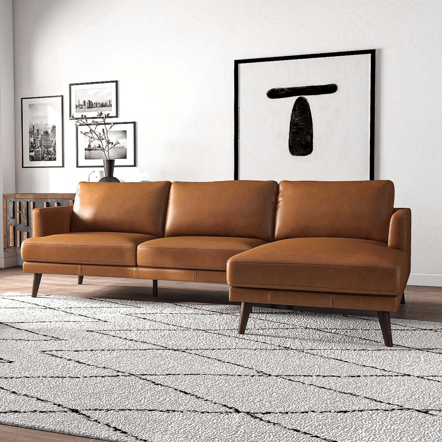 Lore MCM Genuine Leather L-Shape Sectional Chaise Sofa 105" - Revel Sofa 