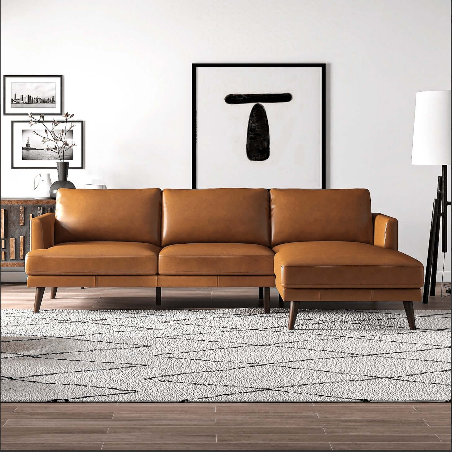 Lore MCM Genuine Leather L-Shape Sectional Chaise Sofa 105" - Revel Sofa 