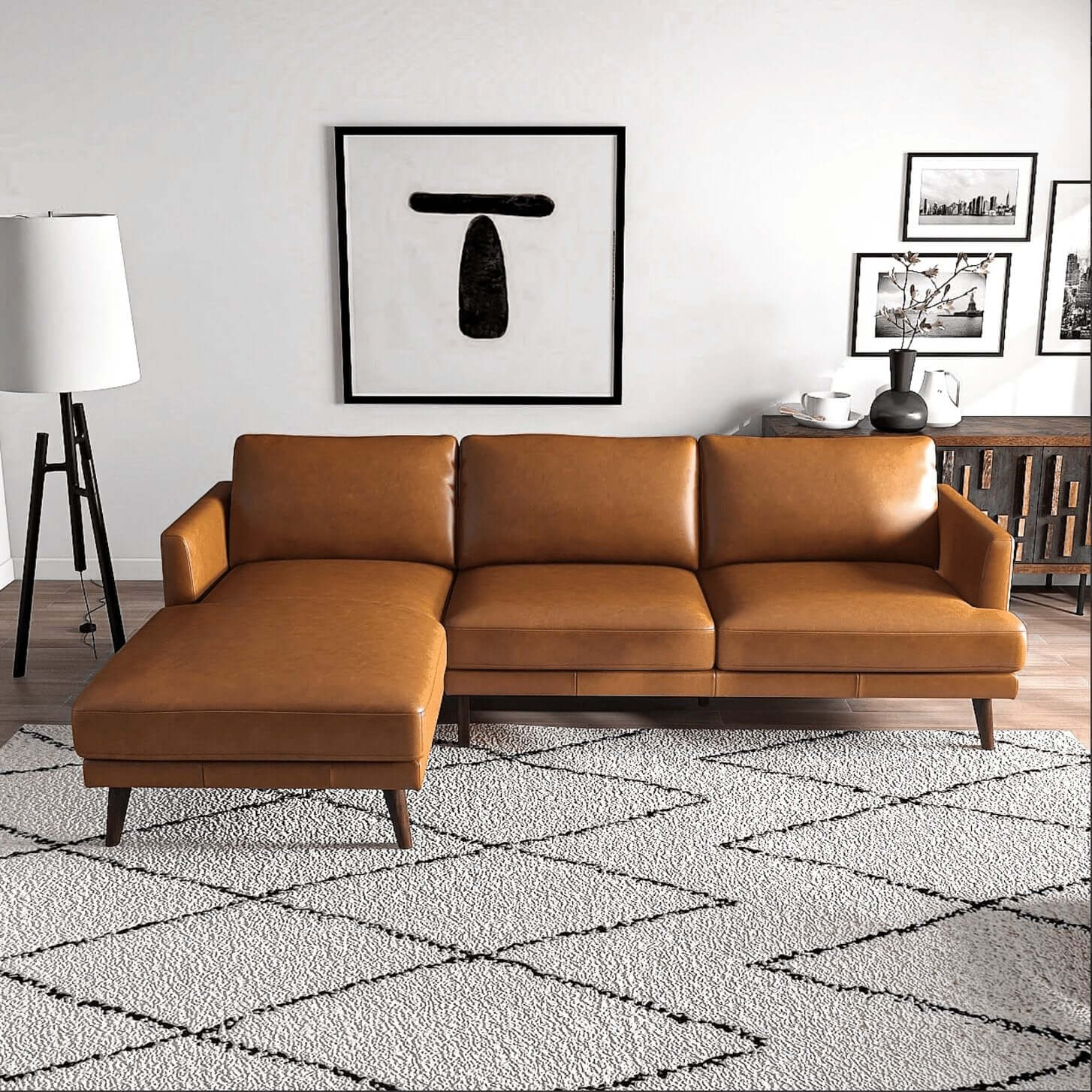 Lore MCM Genuine Leather L-Shape Sectional Chaise Sofa 105" - Revel Sofa 