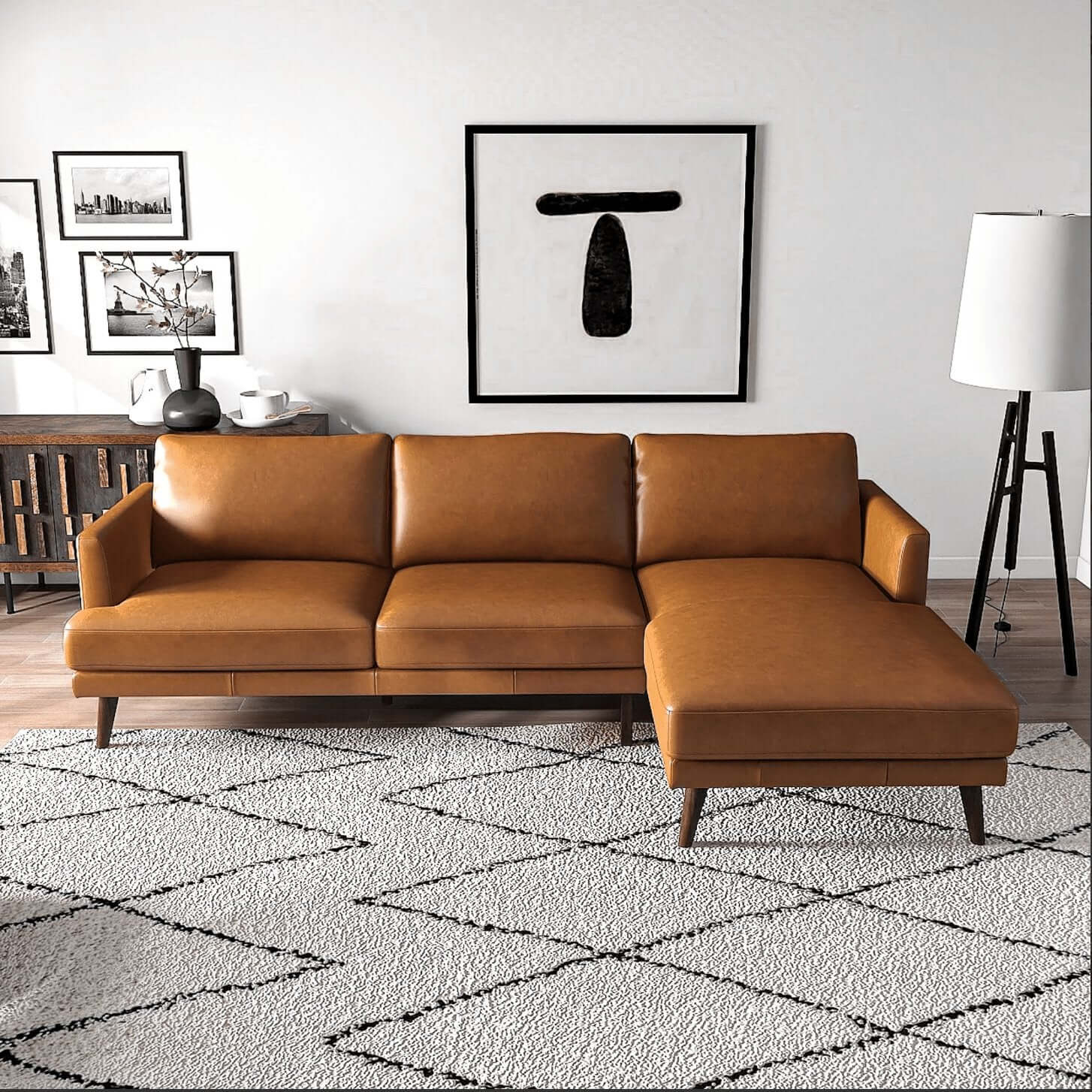 Lore MCM Genuine Leather L-Shape Sectional Chaise Sofa 105" - Revel Sofa 