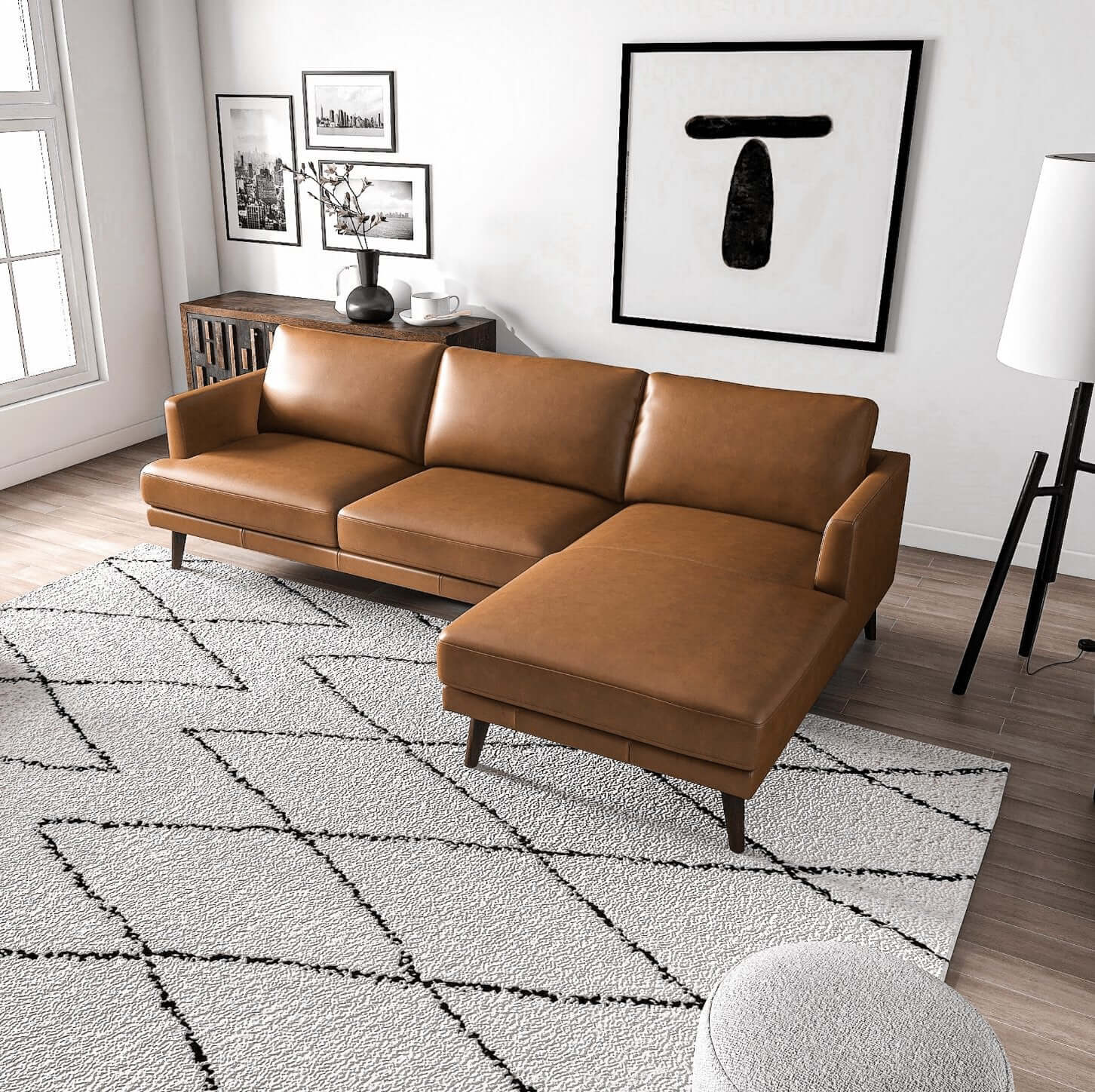 Lore MCM Genuine Leather L-Shape Sectional Chaise Sofa 105" - Revel Sofa 