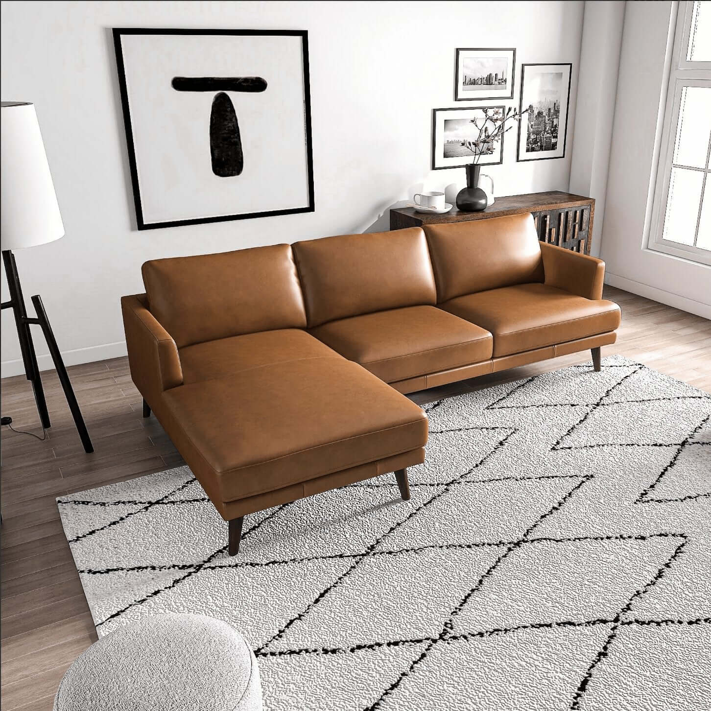 Lore MCM Genuine Leather L-Shape Sectional Chaise Sofa 105" - Revel Sofa 