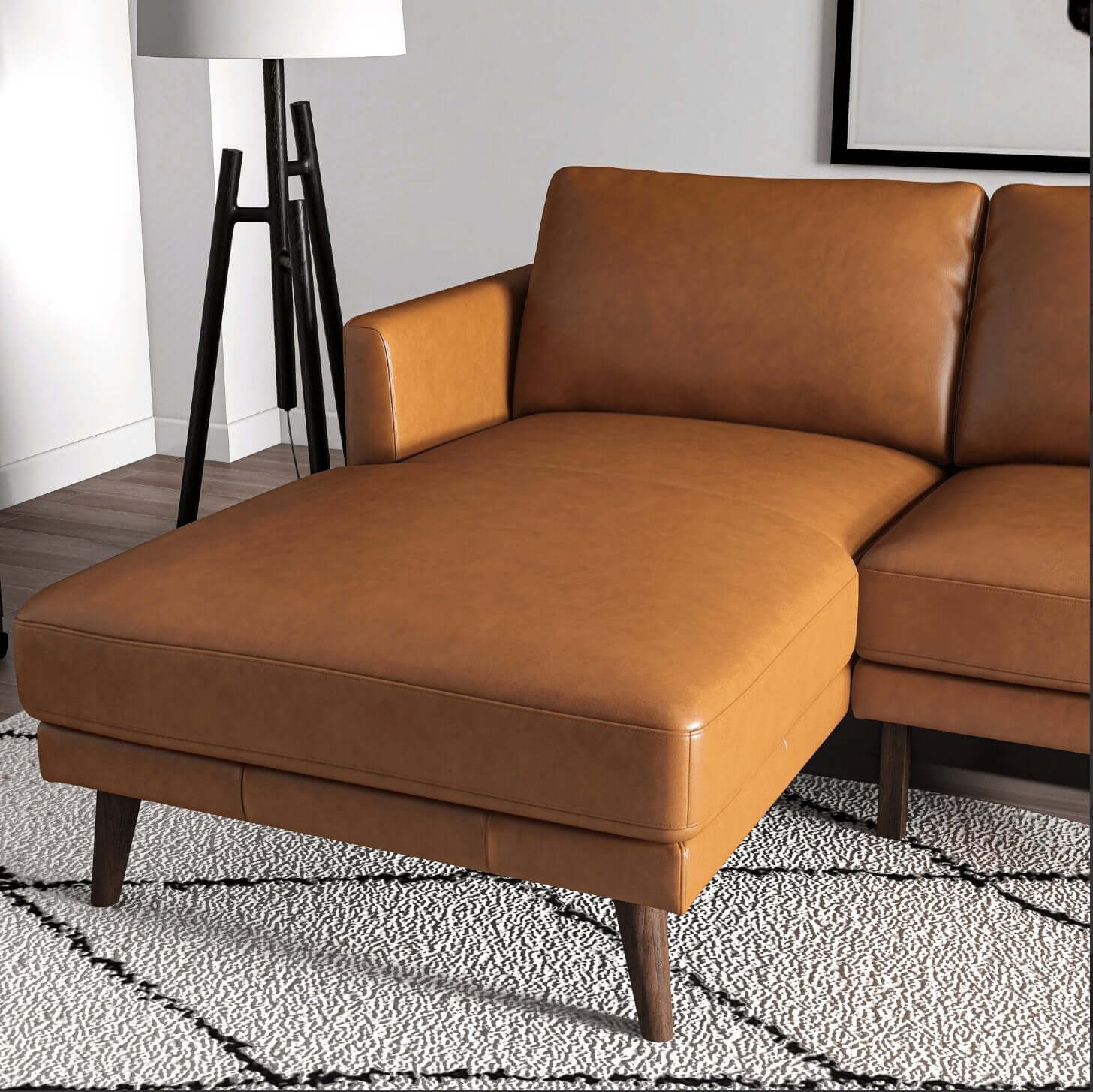 Lore MCM Genuine Leather L-Shape Sectional Chaise Sofa 105" - Revel Sofa 