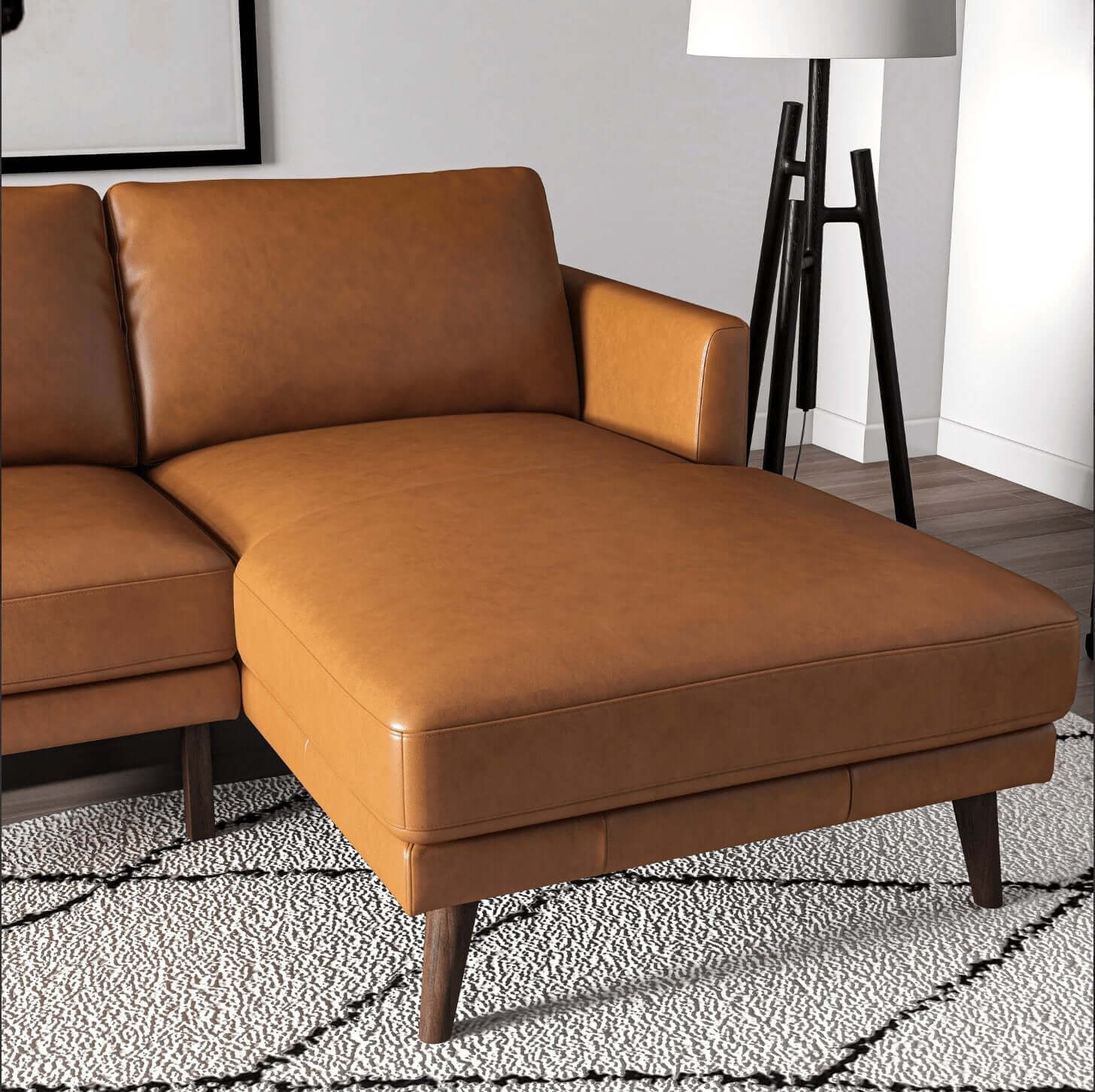 Lore MCM Genuine Leather L-Shape Sectional Chaise Sofa 105" - Revel Sofa 
