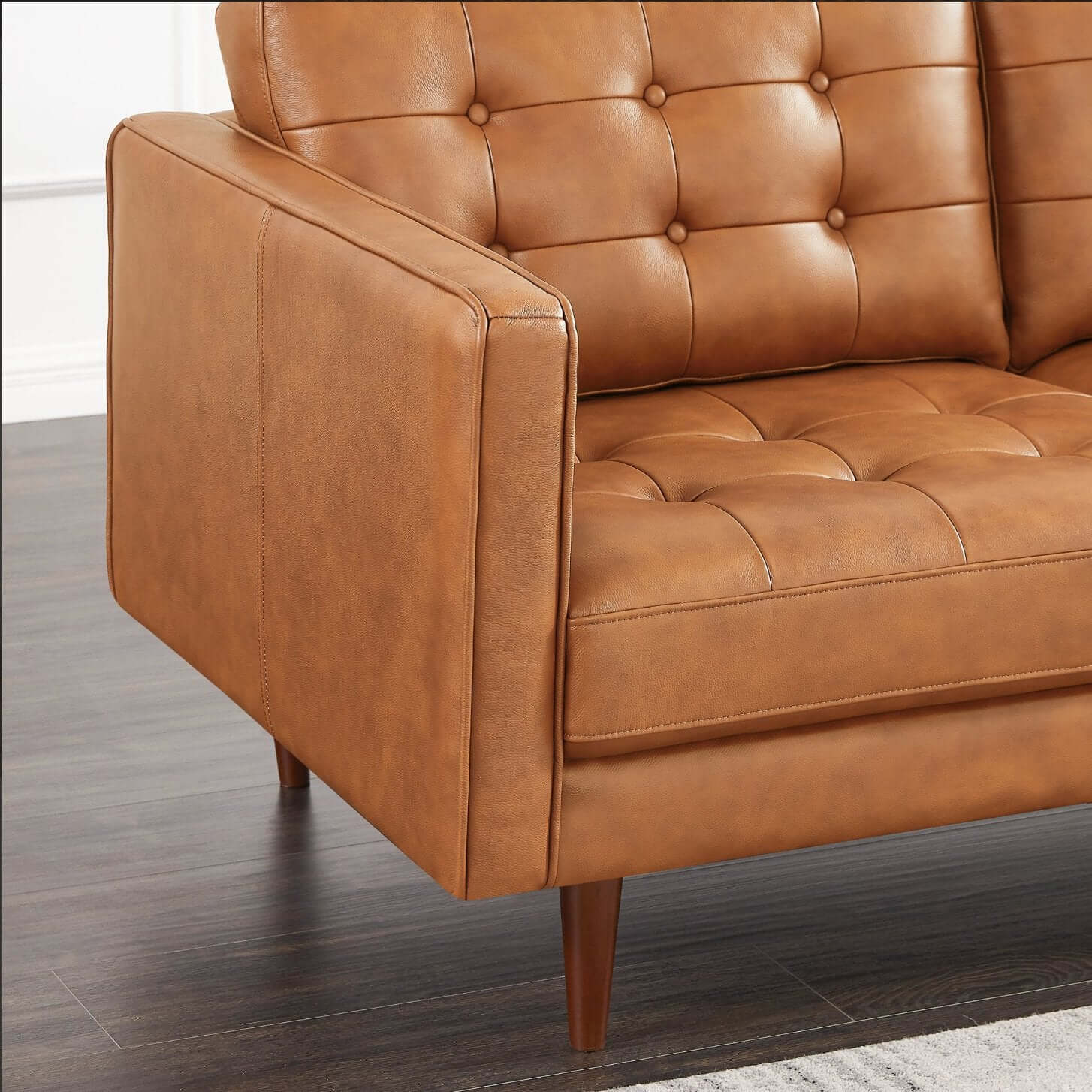 Lucco MCM Style Tufted Leather L-Shape Sectional Chaise Sofa - Revel Sofa 