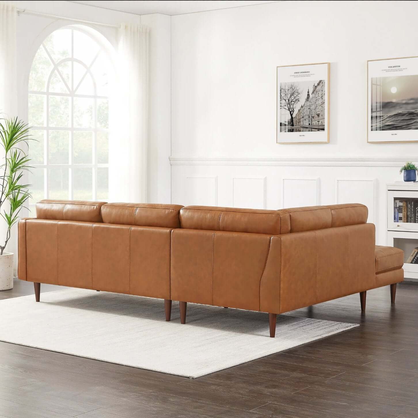 Lucco MCM Style Tufted Leather L-Shape Sectional Chaise Sofa - Revel Sofa 