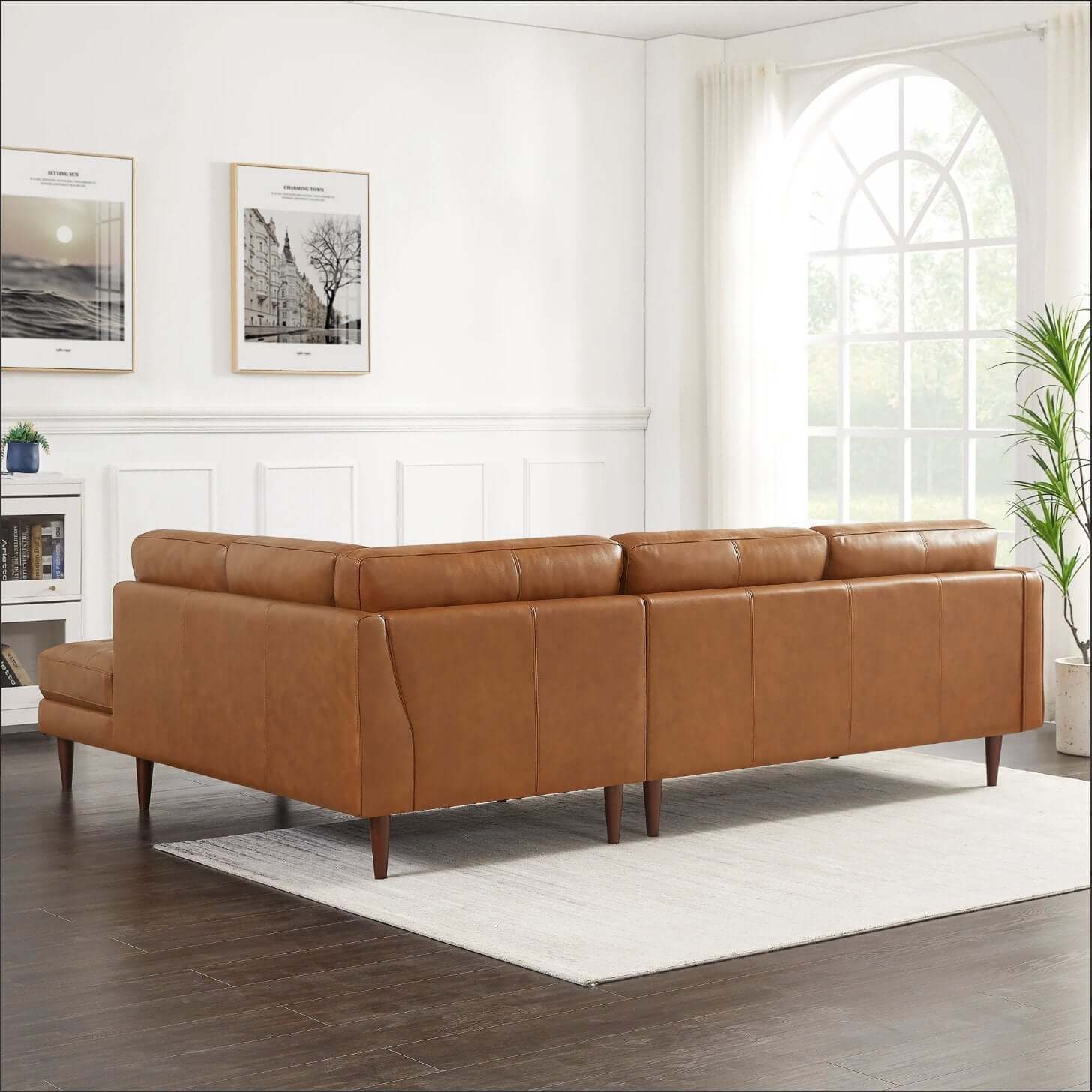 Lucco MCM Style Tufted Leather L-Shape Sectional Chaise Sofa - Revel Sofa 
