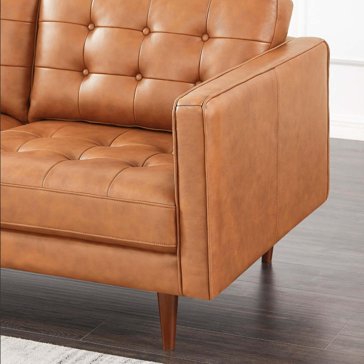Lucco MCM Style Tufted Leather L-Shape Sectional Chaise Sofa - Revel Sofa 