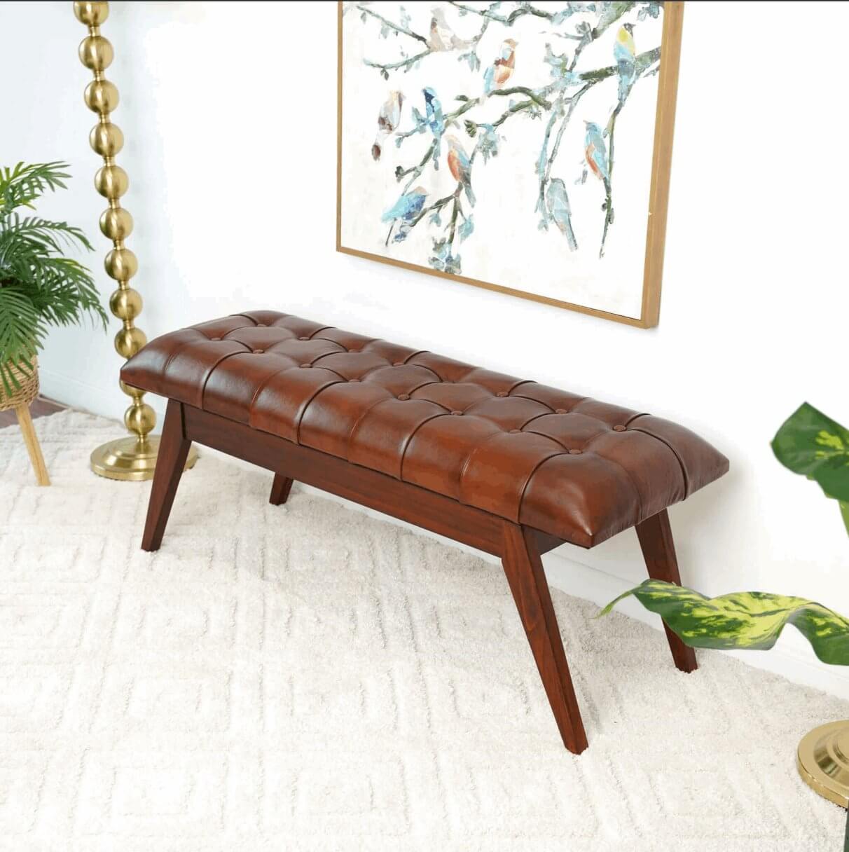 Maja MCM Style Tufted Genuine Leather Bench - Revel Sofa 
