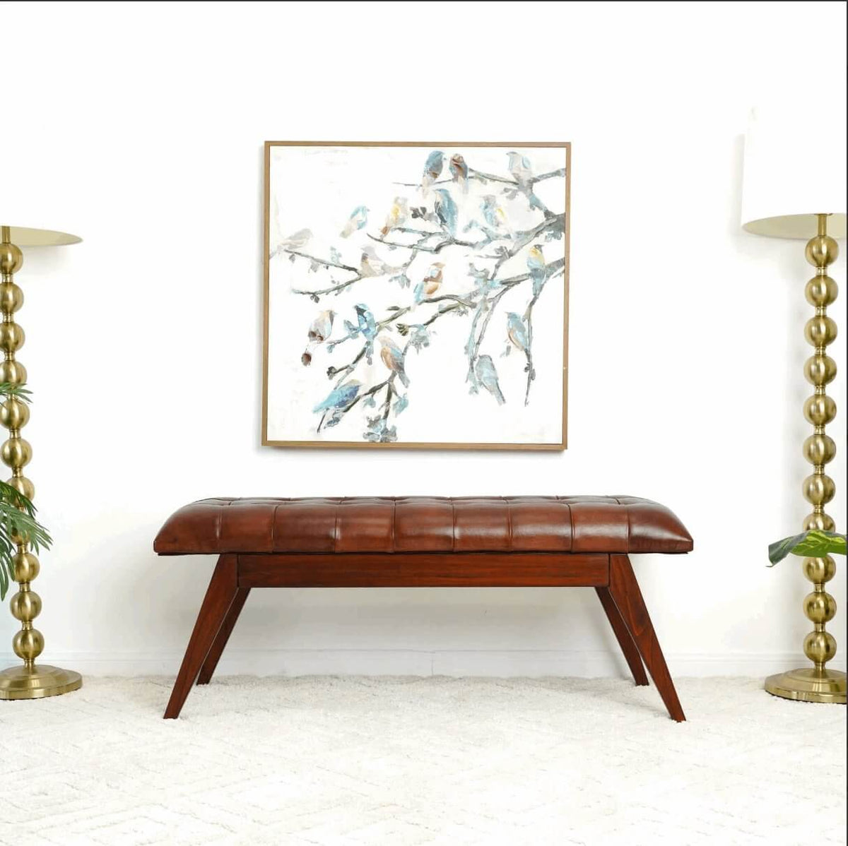 Maja MCM Style Tufted Genuine Leather Bench - Revel Sofa 