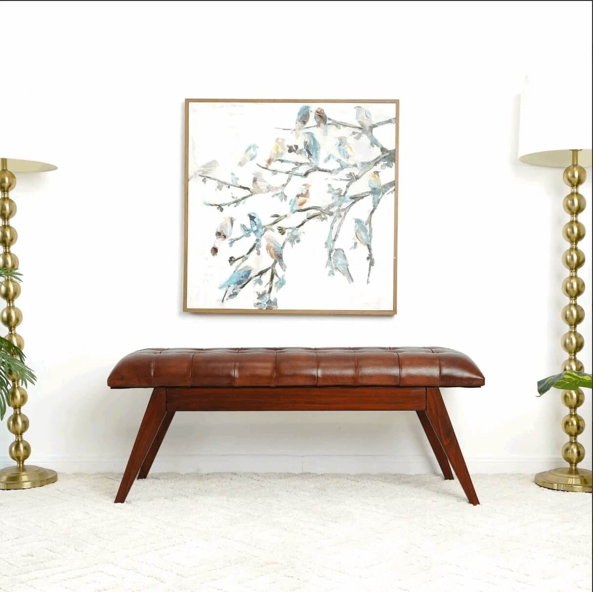 Maja MCM Style Tufted Genuine Leather Bench - Revel Sofa 
