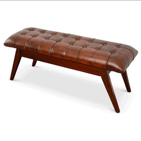 Maja MCM Style Tufted Genuine Leather Bench - Revel Sofa