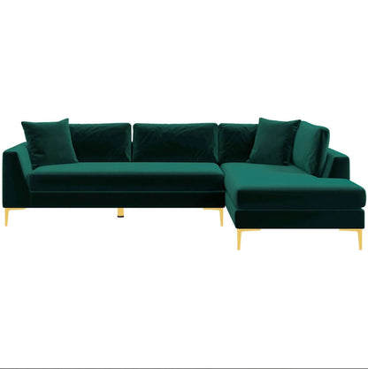 Mano Modern Velvet L-Shaped Sectional Chaise Sofa in Green - Revel Sofa 