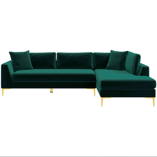 Mano Modern Velvet L-Shaped Sectional Chaise Sofa in Green - Revel Sofa