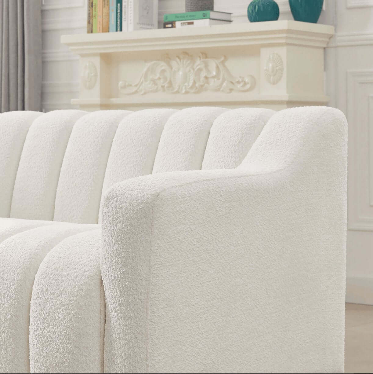 Marcus Modern Channel Tufted Boucle Sofa, Cream White - Revel Sofa 