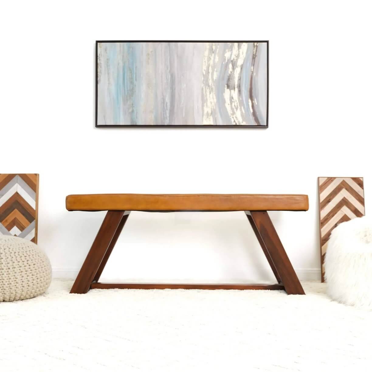 Marley MCM Genuine Leather Wood Bench - Revel Sofa 
