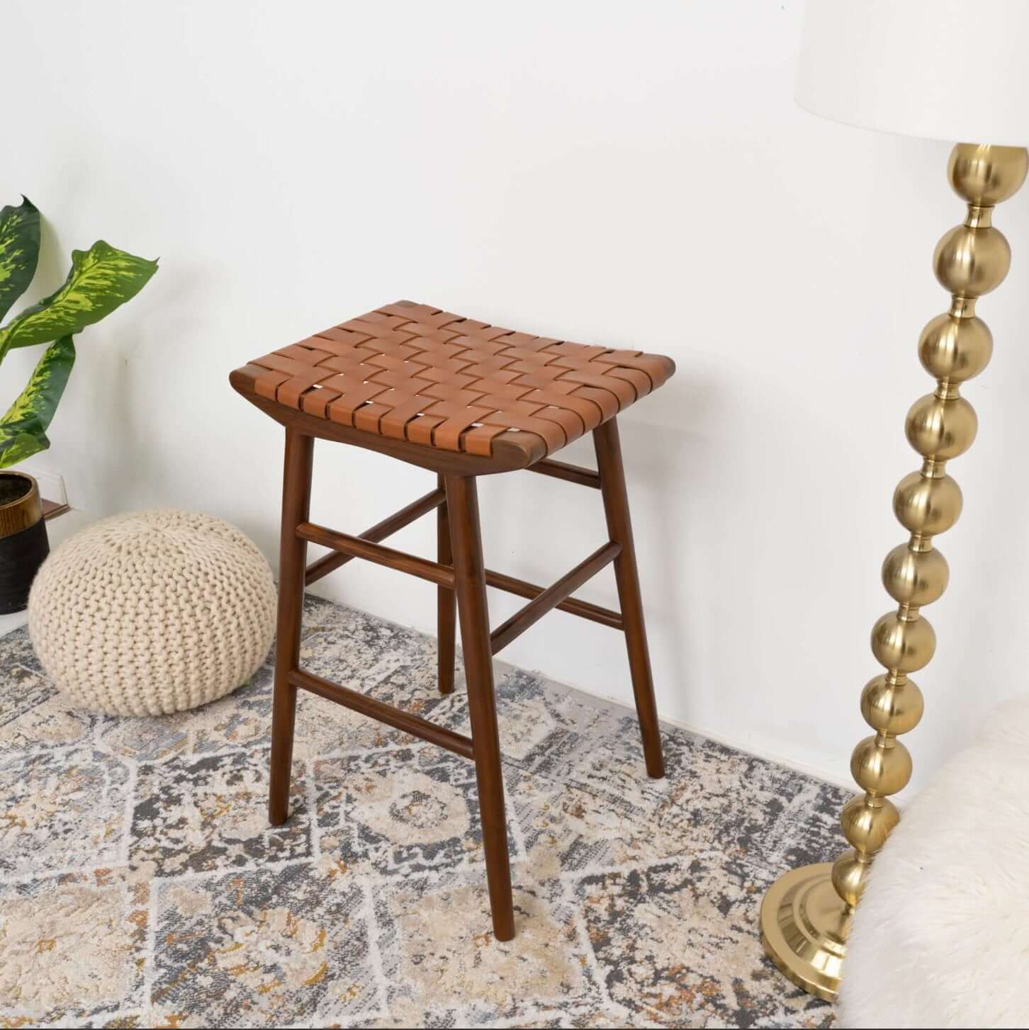 Maya Genuine Strapped Leather Bar Counter Stool (30") - Revel Sofa 