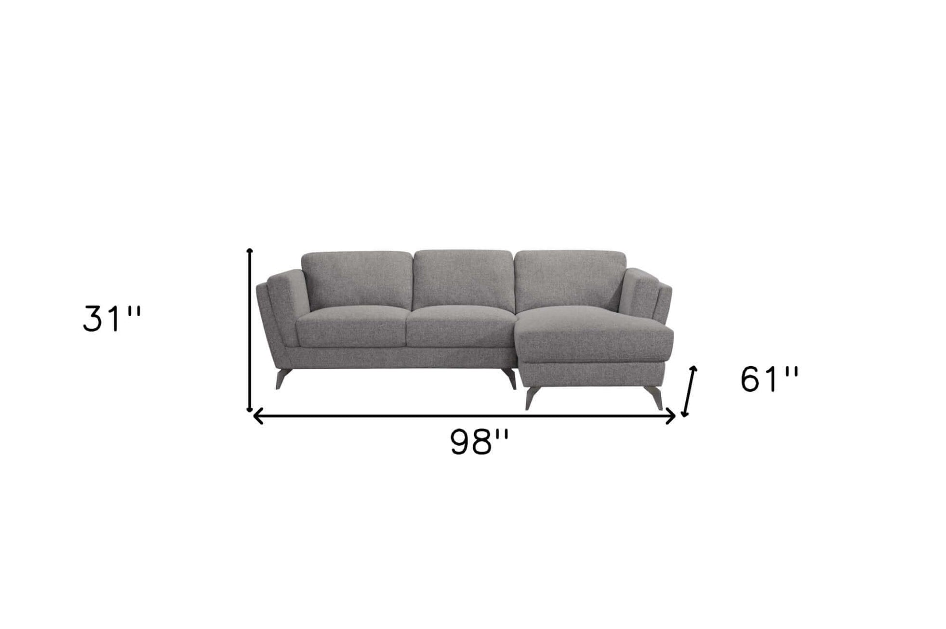 Beckett MCM Gray Fabric L Shaped Sectional Sofa w/ Right Facing Chaise 98" - Revel Sofa 