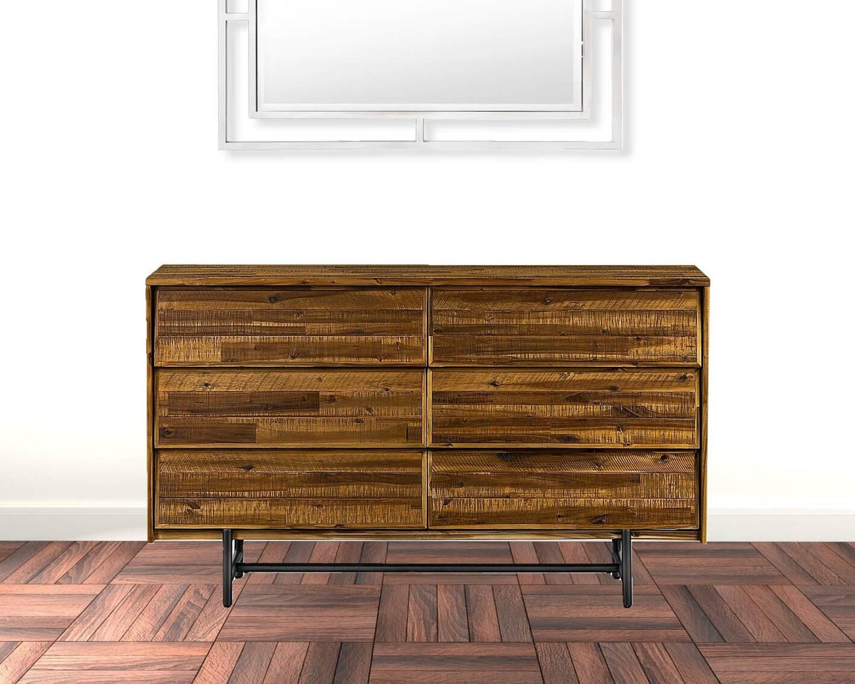 MidCentury Modern Solid Wood Six Drawer Double Dresser Brown And Black 57" - Revel Sofa 