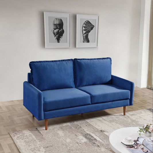 MidCentury Modern Velvet Loveseat Sofa (69") in Beige or Blue - Revel Sofa 