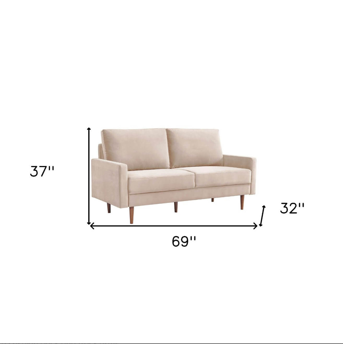 MidCentury Modern Velvet Loveseat Sofa (69") in Beige or Blue - Revel Sofa 