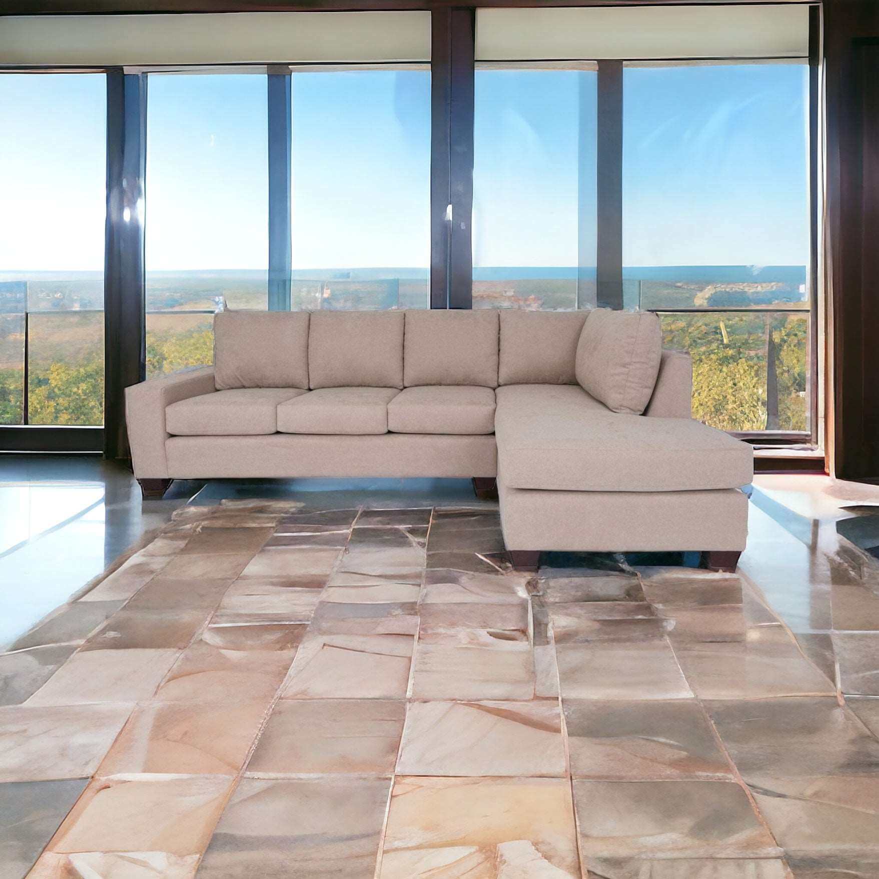 Modern Beige Polyester Blend L-Shaped 2pc. Chaise Sectional Sofa - Revel Sofa 