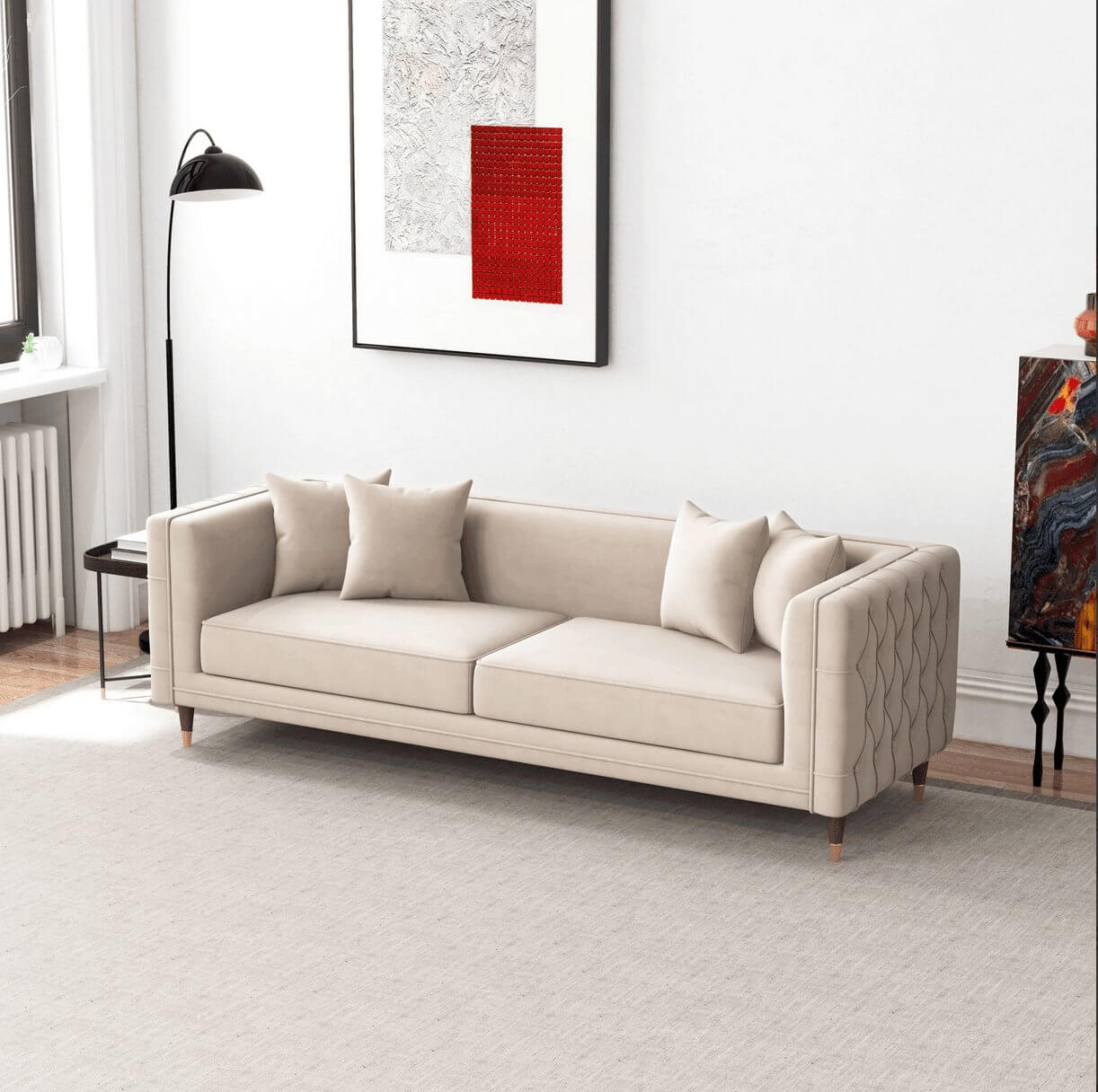 Edward MCM Elegant Tufted Velvet Sofa 90" - Revel Sofa 